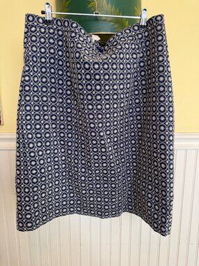 Brooks Brothers plus Navy & White Geometric Print Skirt Size 14 Cotton Blend